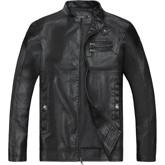 Brand New Men's Black 1304 Leather Stand Collar Moto Biker Lightweight Jacket - Picture 1 of 6